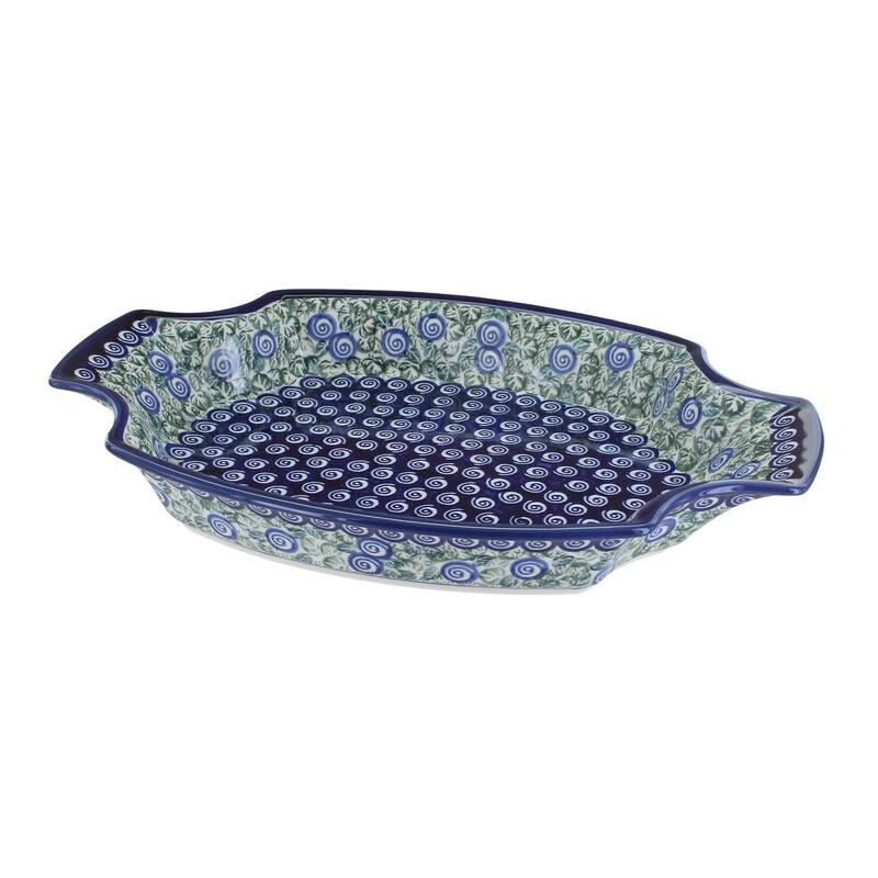 Blue Rose Polish Pottery 1208 Zaklady Large Serving Tray - Seaside Swirl