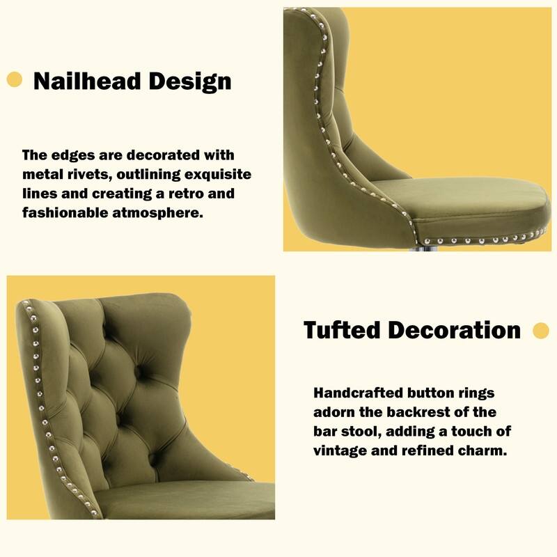 Velvet Upholstered Nailheads Tufted Swivel Bar Stools (Set of 2)