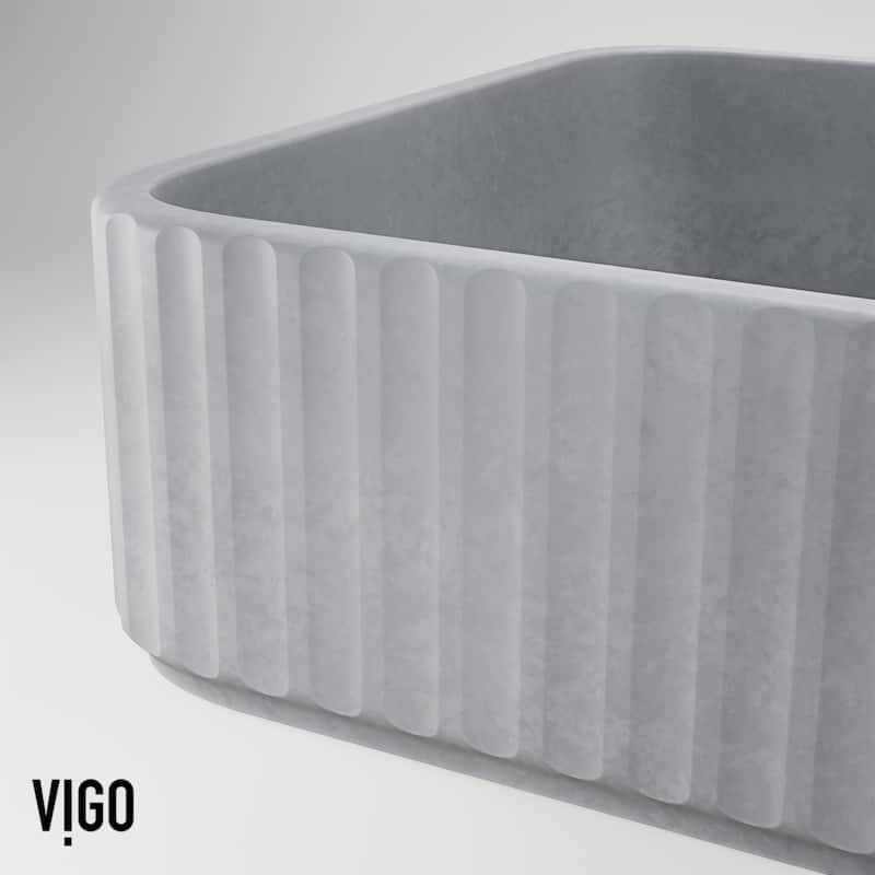 VIGO Windsor 21"L x 14"W Concrete Vessel Sink and Cass 12"H Faucet Set