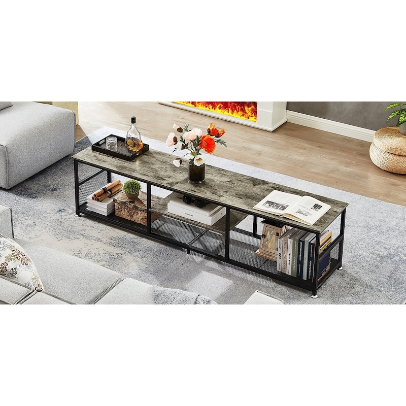 VECELO Industrial TV Stand for Televisions up to 80 Inch,70" Entertainment Center with Open Storage Shelves,Console Table