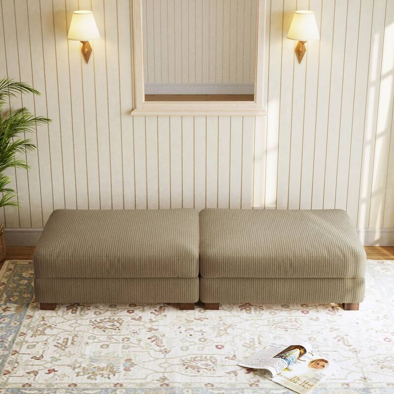 Corduroy Modern Ottoman with Wood Legs Set of 2