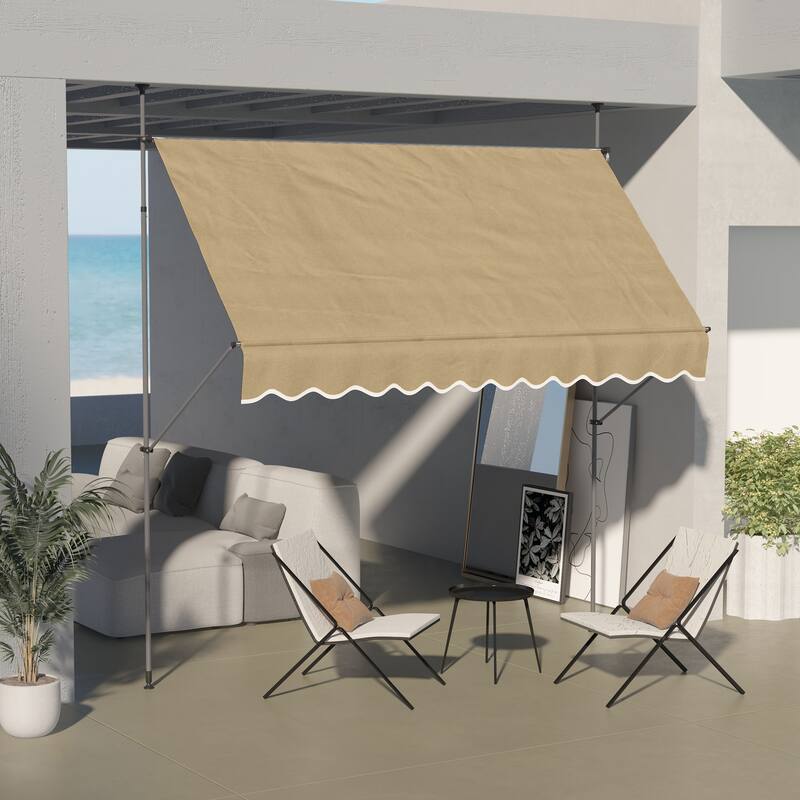 Outsunny 10' x 4' Manual Retractable Awning, Non-Screw Freestanding Patio Sun Shade Shelter - beige