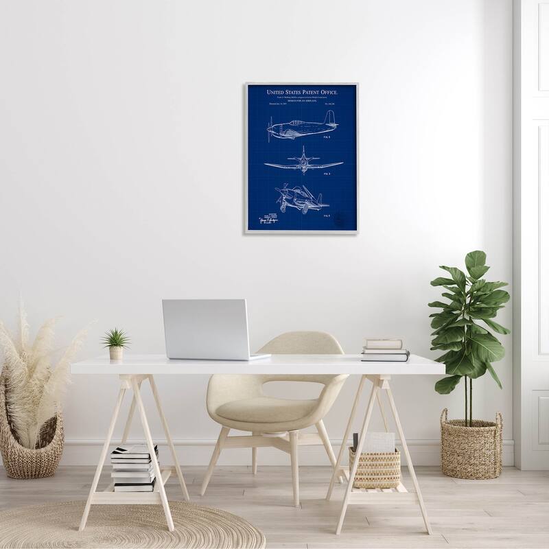 Stupell Blueprint Patent Airplane Diagram Framed Giclee Art, Design by Karl Hronek