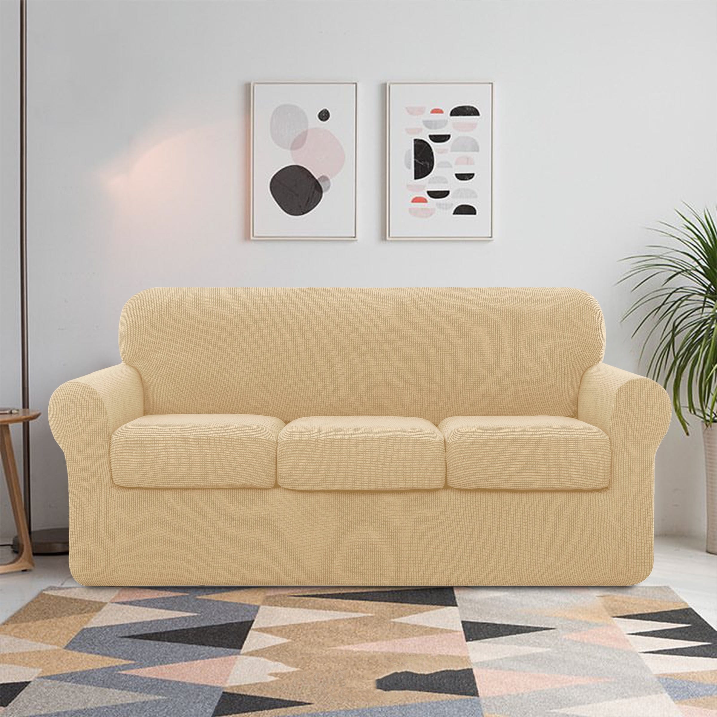 Subrtex 1-Piece PU Leather Chair Loveseat Sofa XL-Sofa Cushion Covers - XL-Sofa/4-Seater - Black