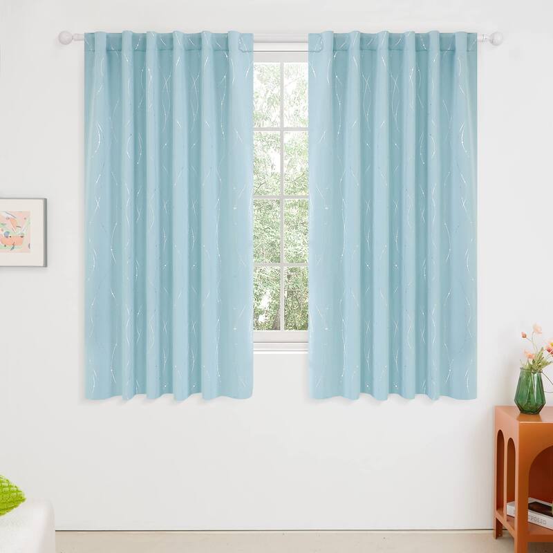 Deconovo Back Tab Silver Lines with Dots Curtain Panel Pairs(2 Panel)