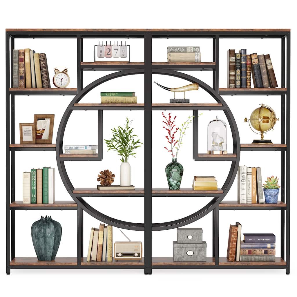 Bookshelf Industrial 5 Tier Etagere Bookcase, Freestanding Tall Bookshelves - 1 Pack