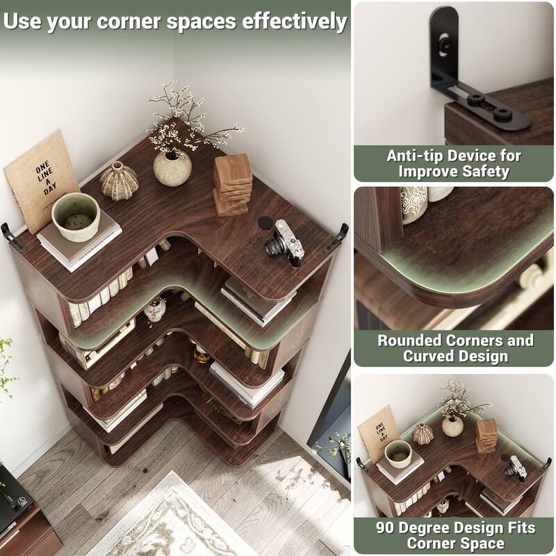 5-Tier Corner Space Shelving Bookshelves, Freestanding Display Storage Shelving