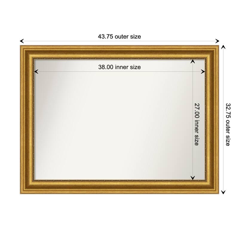 Parlor Gold Framed Non-Beveled Custom Wall Mirror, Bathroom Vanity Mirror - Outer Size: 43.75 x 32.75