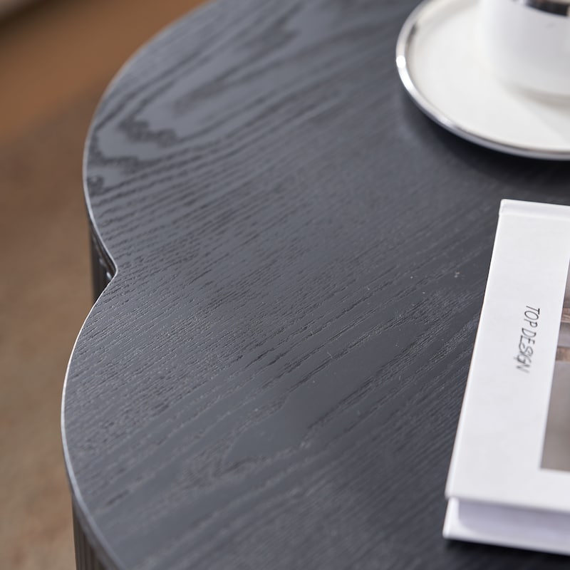 31.50" Flower Shaped Coffee Table with Storage, Wood Veneer & Easy Assembly