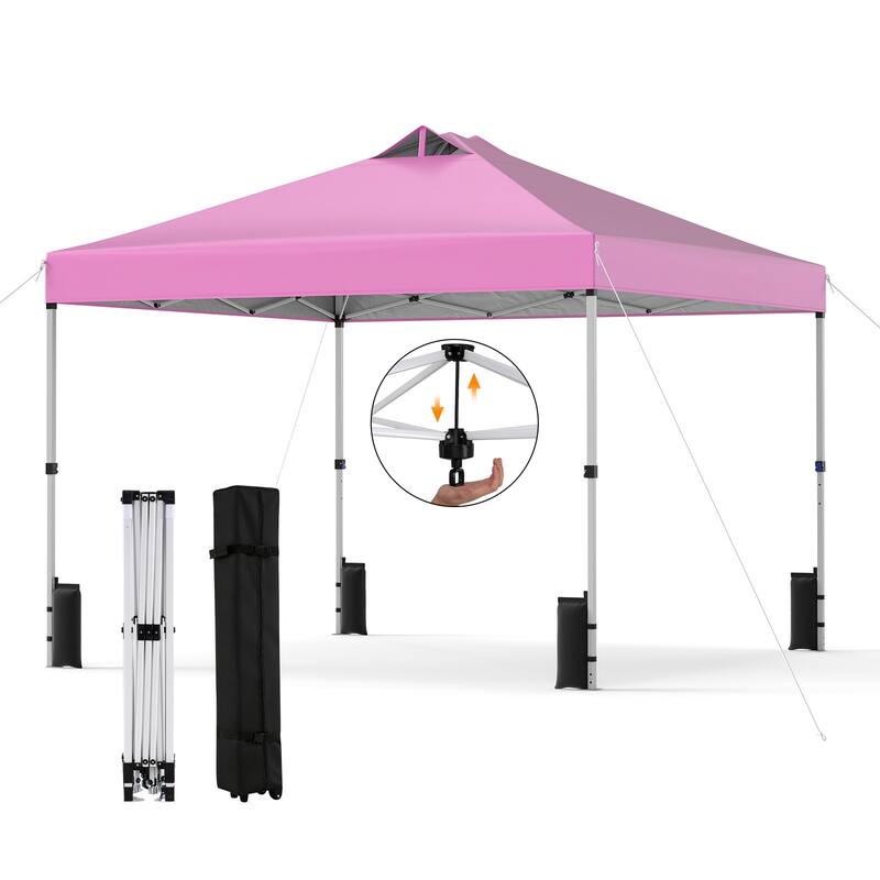 Gymax 10x10 FT Pop Up Canopy Tent 1-Person 1-Button Push Instant Setup - Pink