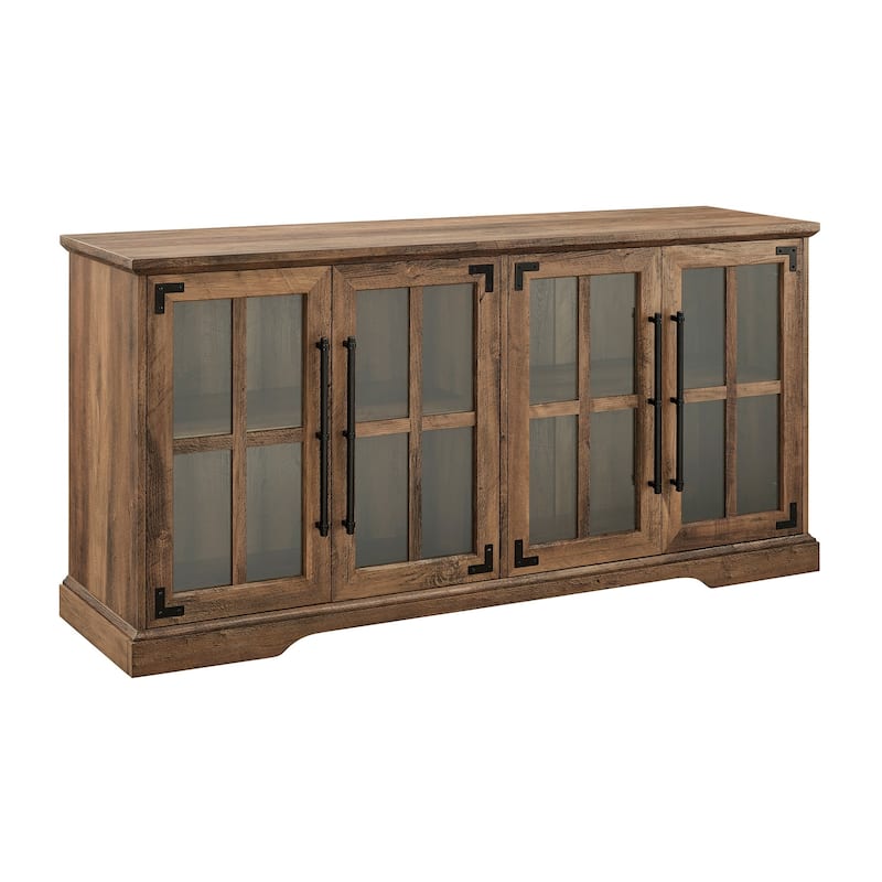 65" TV Stand with Windowpane Glass Doors - Modern Farmhouse Style and Adjustable Shelves - Oak