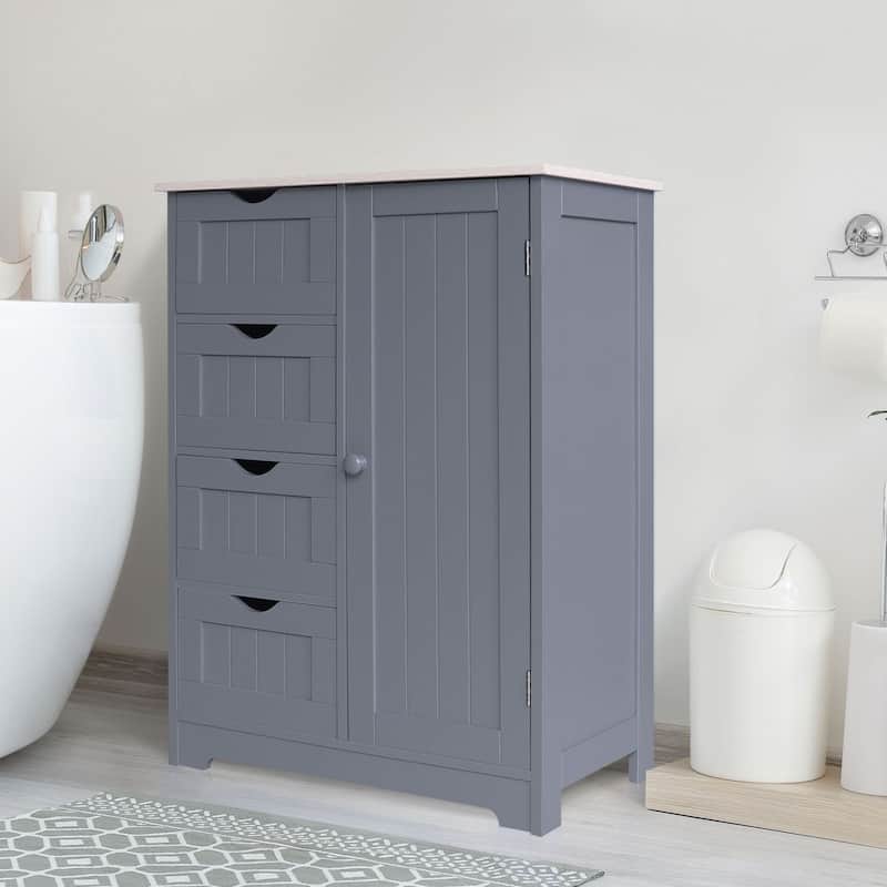 VEIKOUS 4 Drawers Bathroom Storage Cabinet and Cupboard Shelves - Grey