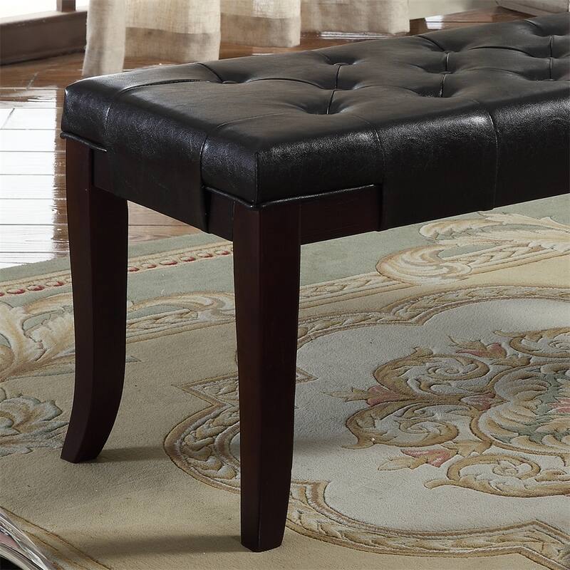 Fabric Tufted Turned Leg Dining Bench - Espresso+Faux Leather