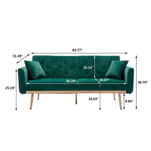 dimension image slide 3 of 7, Velvet Upholstered Tufted Loveseats Sleeper Sofa With Rose Golden Legs