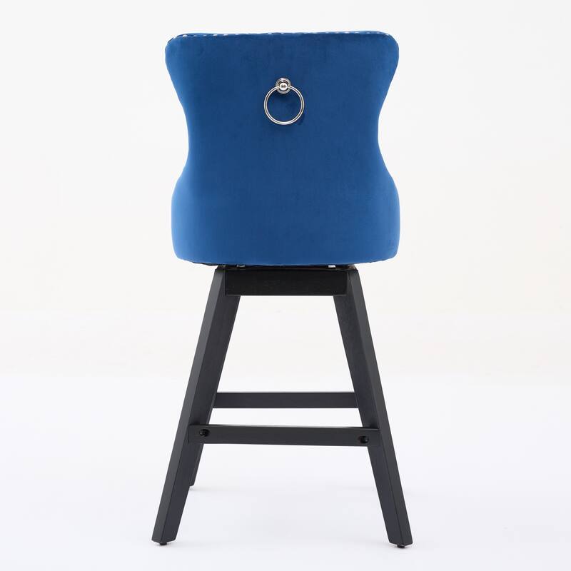 Swivel Bar Stools Set of 2, Velvet Counter Height Barstools with Wooden Legs, Kitchen Island Chairs with Button Backrest