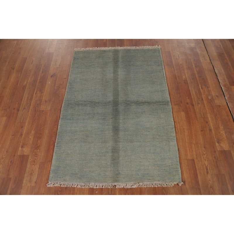 Hand Knotted Oriental 100% Wool Carpet Modern Stripe Greys & Charcoal Gabbeh Area Rug - 3' 10'' X 2' 8''