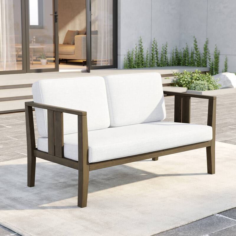 Outdoor Teak Solid Wood Patio Furniture Set Loveseat Armchair Table Collection