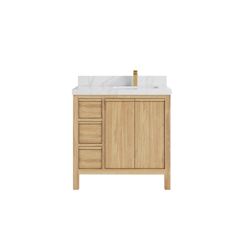 Willow Collections 36 in. W x 22 in. D Elizabeth Solid Teak Right Offset Sink Bathroom Vanity with Countertop