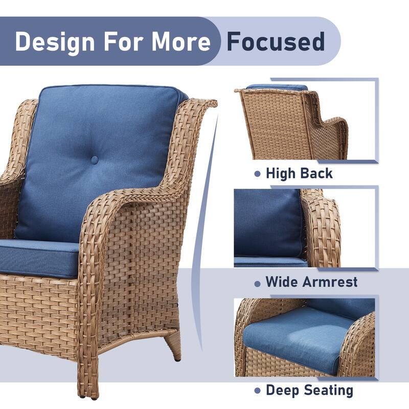 Outdoor Wicker High Back Club Chair Set of 2