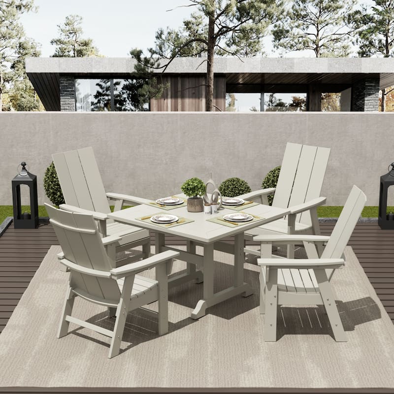 Shoreside 5-Piece Square Poly Eco-Friendly All Weather Outdoor Dining Set with Armchairs - Sand