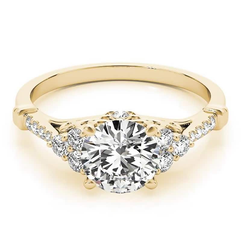 Auriya Vintage 2ct Round Moissanite and 1/5ctw Diamond Engagement Ring 14K Gold - 7 - Yellow