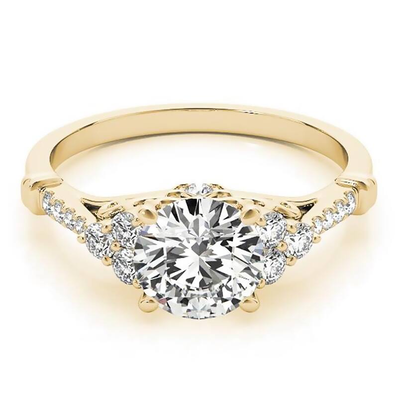 Auriya 14k Gold Vintage 3/4ct Round Moissanite and 1/5ctw Diamond Engagement Ring - Yellow - 4