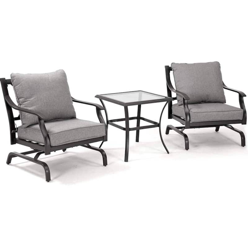 Grand Patio Black 3-Piece Metal Outdoor Bistro Sets With Gray Cushions and Glass Coffee Table