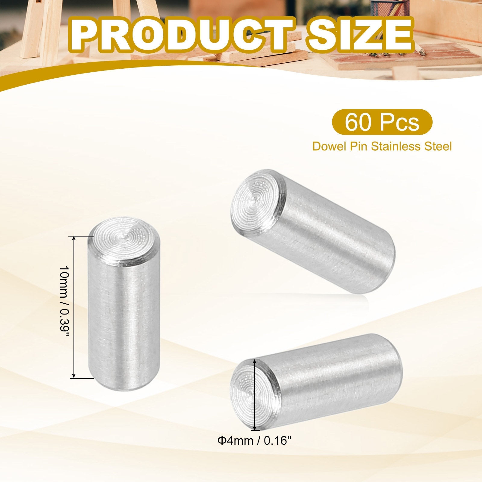 2mm x 10mm Dowel Pin 304 Stainless Steel 60 Pcs Metal Dowel for Shelves Silver