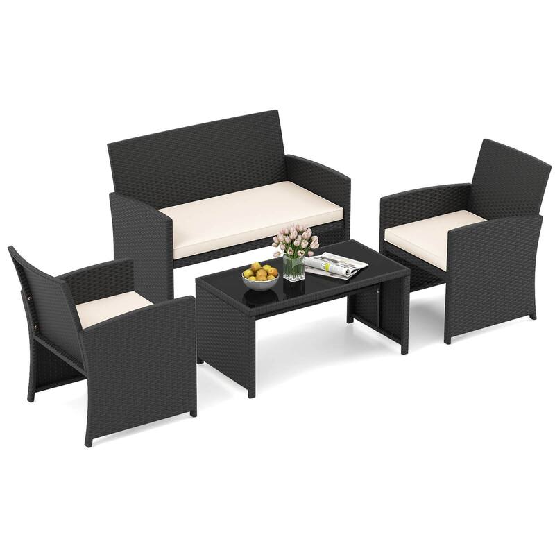 Costway 4 PCS Patio Conversation Set with Seat Cushions & Tempered - See Details