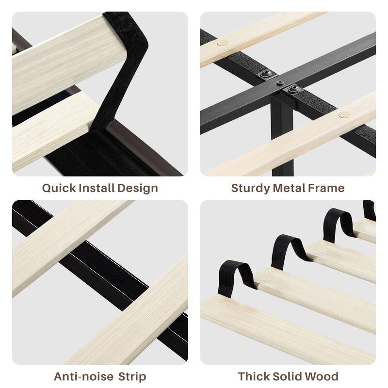 Brown Platform Bed Frame with Diamond Tufted Adjustable Headboard, No Noise, 800 lbs Capacity