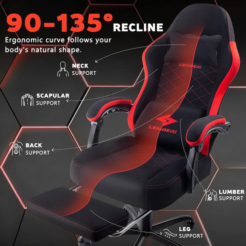 Bossin Gaming Chairs with Footrest, Big and Tall Chair 350lb Capacity, Racing Style Computer Chair with Ergonomic Lumbar Support