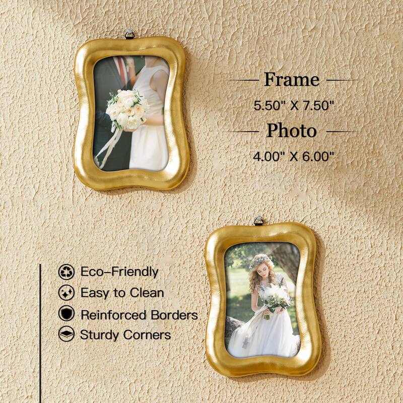 Glitzhome Set of 4 4x6 Vintage Gold Resin Wall or Tabletop Photo Picture Frames