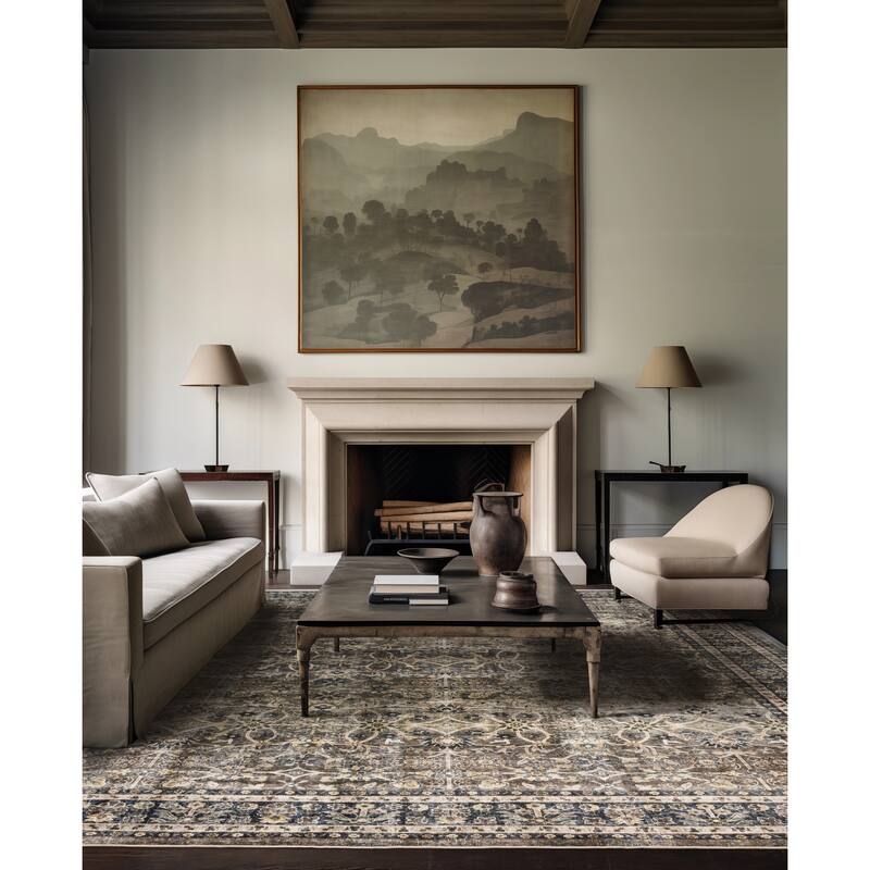 Vista Home Sunderland Faded Traditional Machine Washable Navy/Gray Rug Mat - 5' x 7' - Rectangle