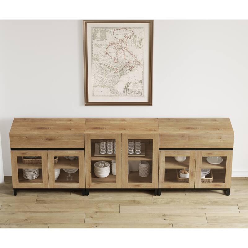WAMPAT 3 in 1 Modern Sideboard with Adjustable Shelves and 2 Drawers, Coffee Bar Cabinet for Living Room, Kitchen