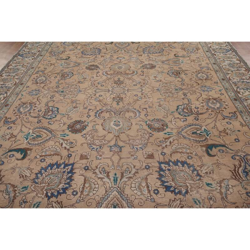 Distressed Tabriz Vintage Persian Rug Handmade Oriental Wool Carpet - 9'6" x 12'7"