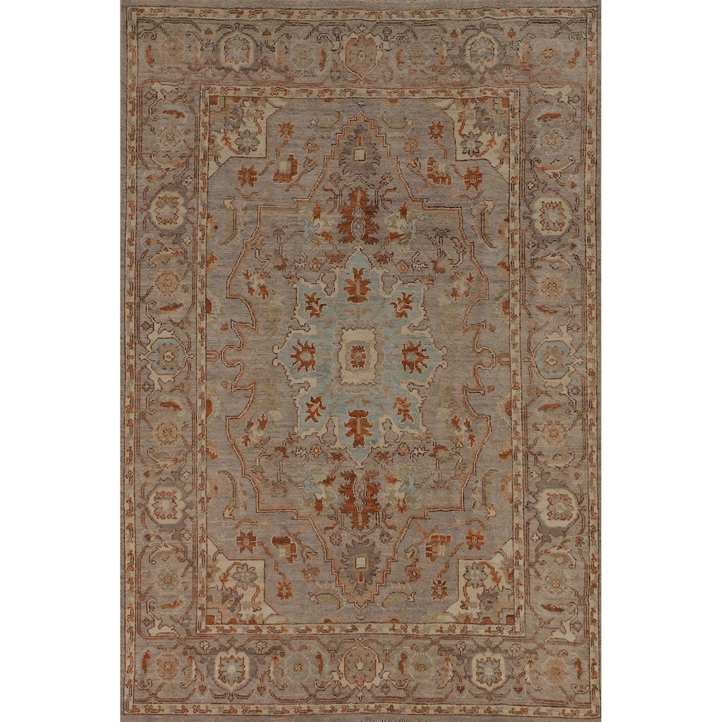 Vegetable Dye Oushak Turkish Area Rug Handmade Oriental Wool Carpet - 6'0"x 9'0"