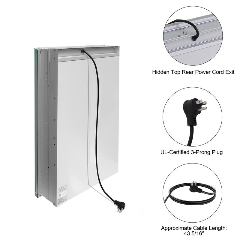 30" H Recessed or Surface LED Mirror Cabinet with Adjustable Glass Shelves,Defogger, Dimmer And Outlets & USB Ports