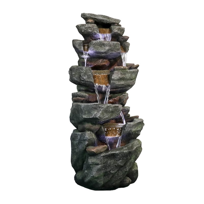 6-Tier Outdoor Water Fountain w/Lights Waterfall Fountain for Patio