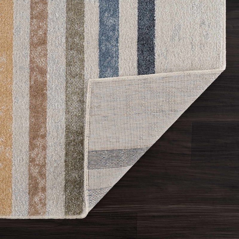 Hauteloom Giza Living Room, Bedroom Machine Washable Area Rug - Traditional - Dark Blue, Light Blue, Olive - 2' x 3'