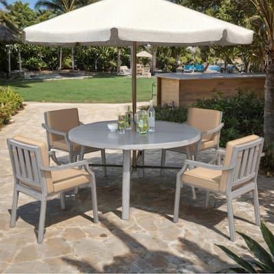 Outdoor Dinning Set with Umbrella Hole, Removable Cushions, Set of 5