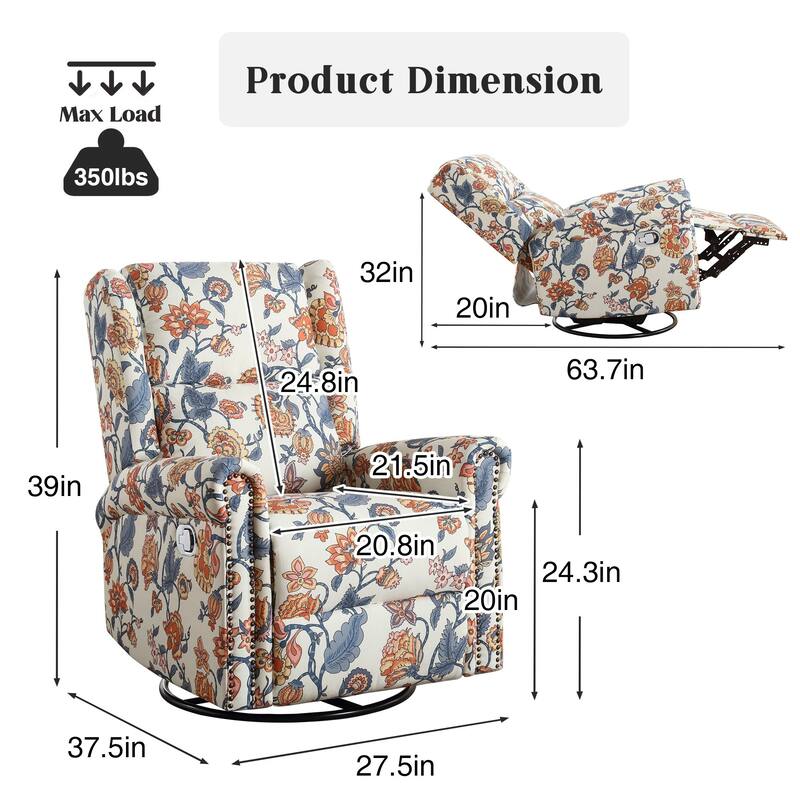HOMYKA Floral Manual Recliner Swivel Rocking Chair Glider Set of 2