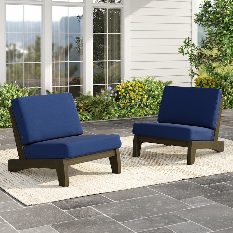 Set of 2 Patio Teak Wood Outdoor Club Chair with Cushions