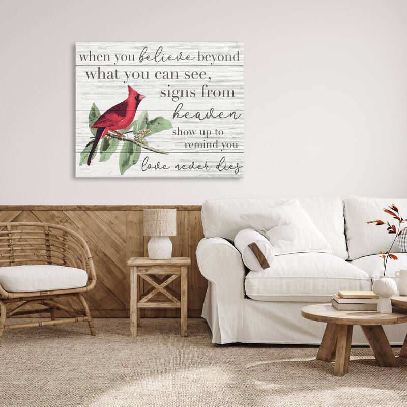 Stupell Believe Love Never Dies Inspirational Cardinal Bird Word Design Canvas Wall Art