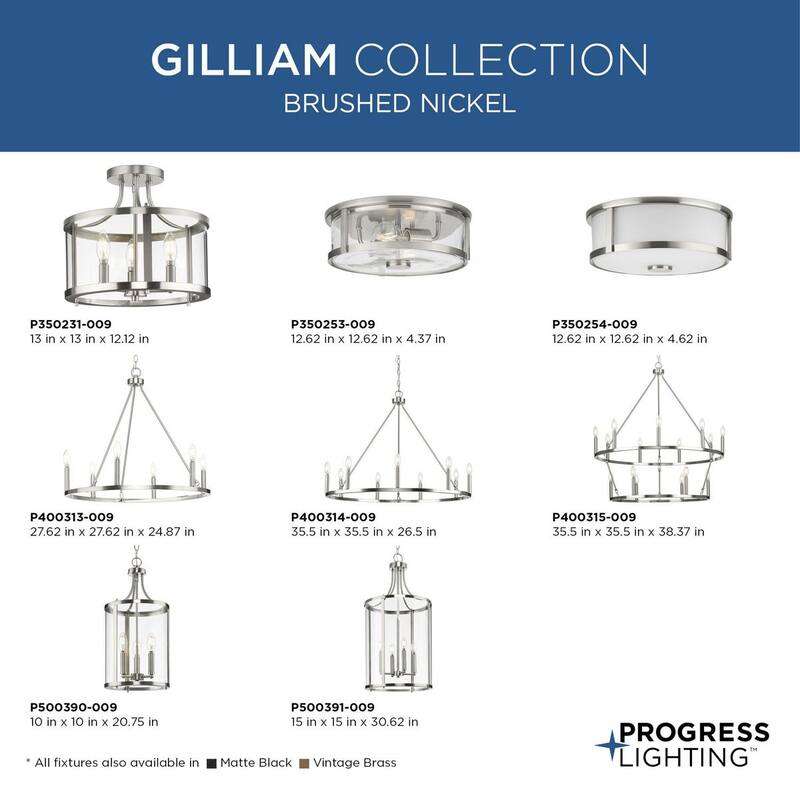 Gilliam Collection Three-Light Brushed Nickel New Traditional Hall & Foyer - 10 in x 10 in x 20.75 in