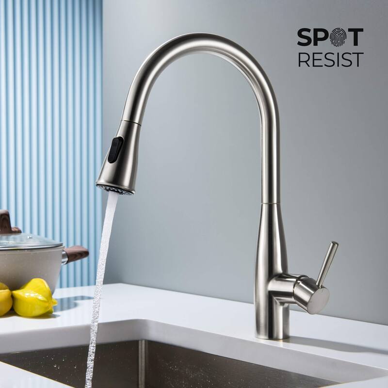 Bari-T Single Handle Pull Down Kitchen Sink Faucet - Brushed Nickel W/ Soap Dispenser