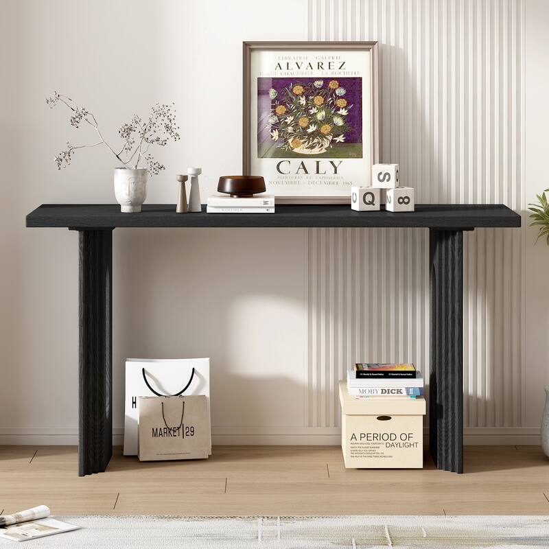 Console Table made of Fraxinus Mandschuric Solid Wood Veneer,with Distinctive Round Hollow Legs