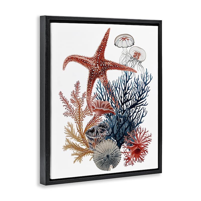 Stupell Natural Aquatic Sea Creatures Framed Floater Canvas Wall Art Design By Ramona Murdock