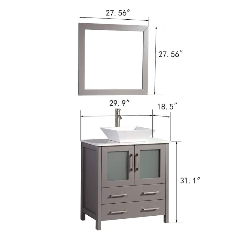 Vanity Art 30-inch Single Sink Bathroom Vanity Set With Engineered Marble Top and Free Mirror - 30 x 18.5 x 36 Inches