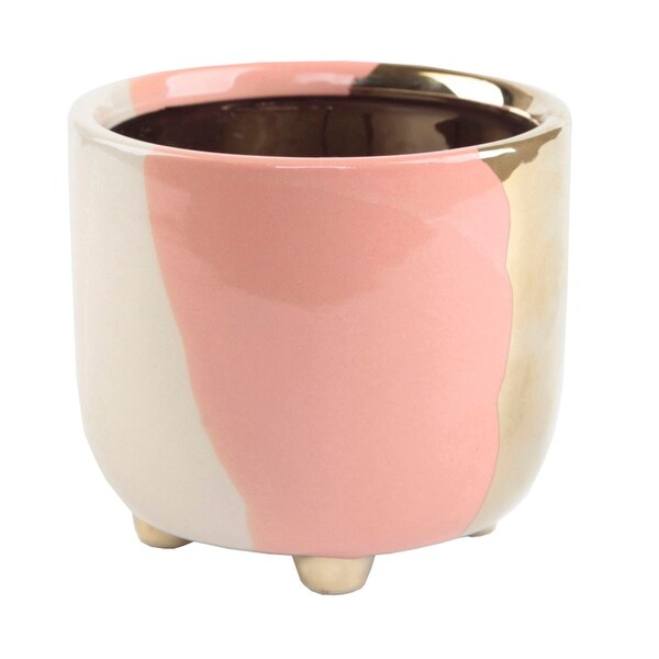 4.8-inch Three-tone Mid-century Modern Footed Ceramic Planter Pot. Opens flyout.