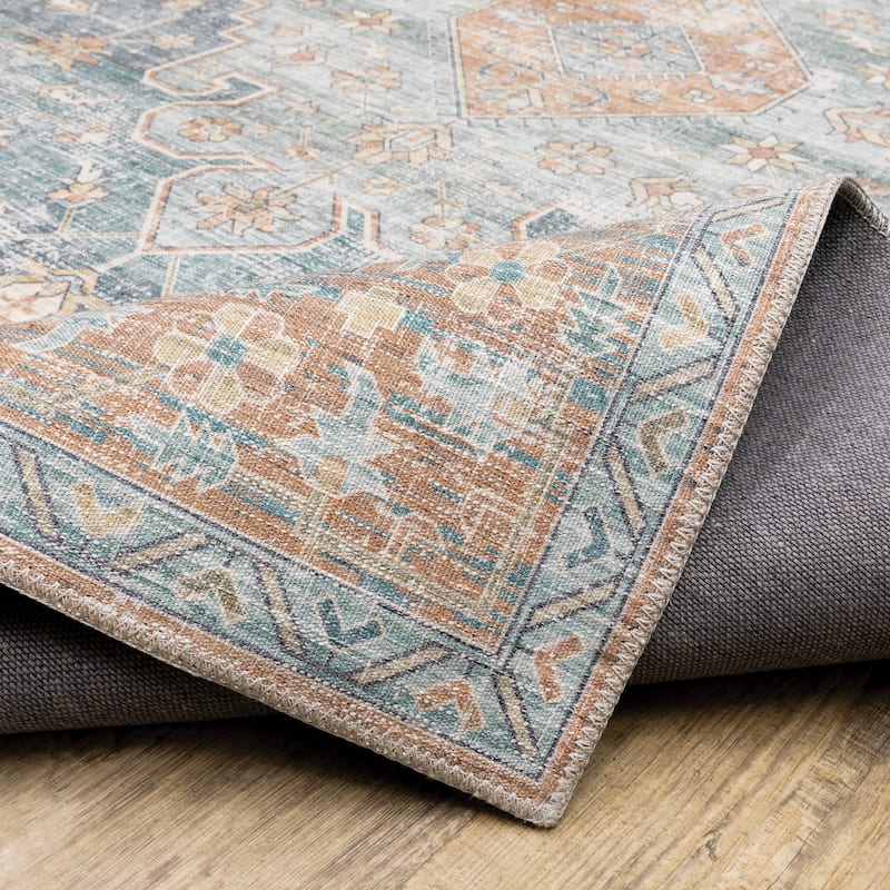 Vista Home Montreux Bohemian Medallion Orange/Blue Area Rug